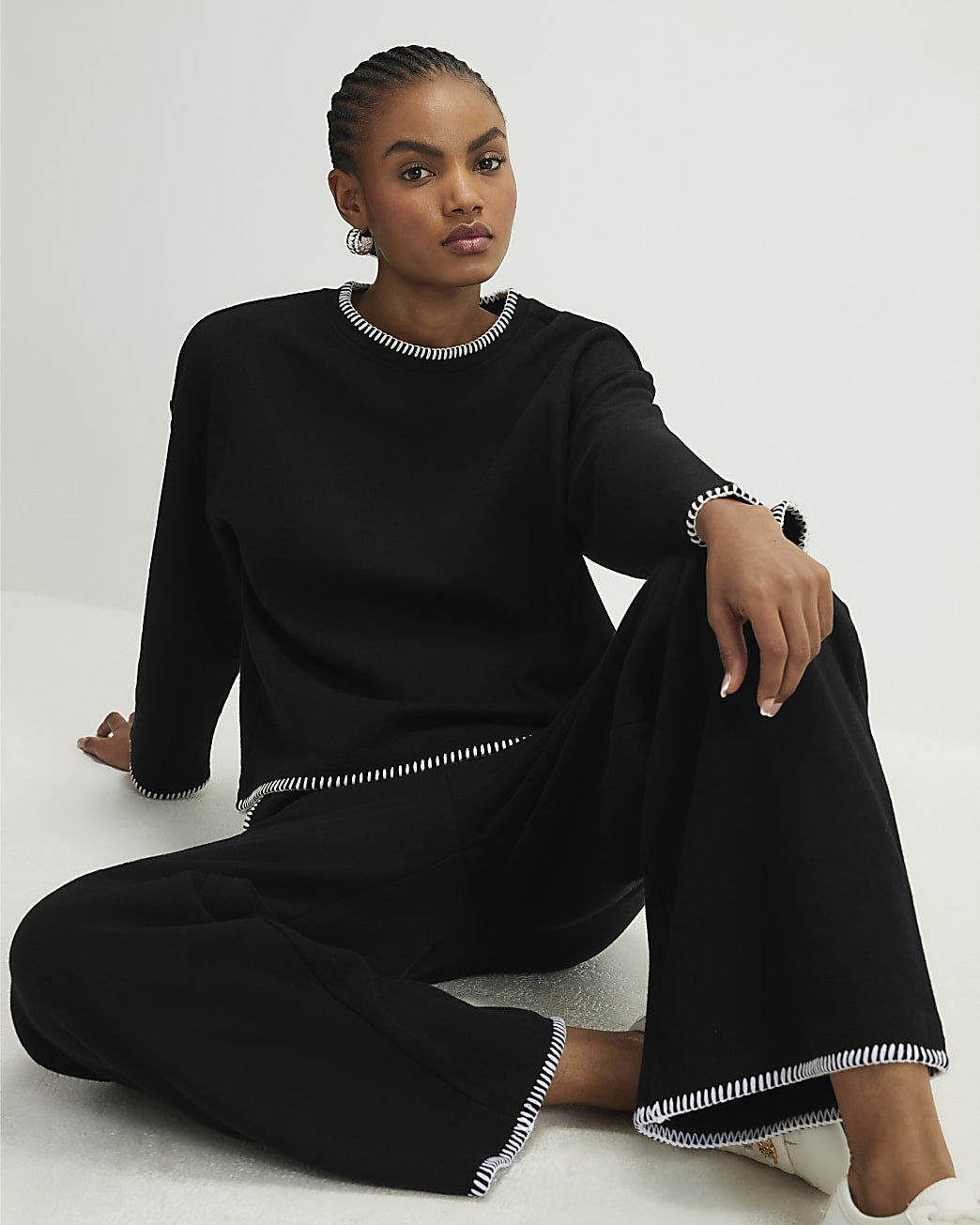 Black Whipstitch Cosy Sweatshirt | River Island UK & IE