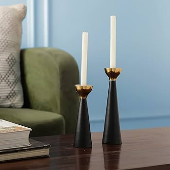 Black & Gold Set of 2 Candle Stick Candle Holders - Gold Taper Candle Holders - Decorative Candle... | Amazon (US)