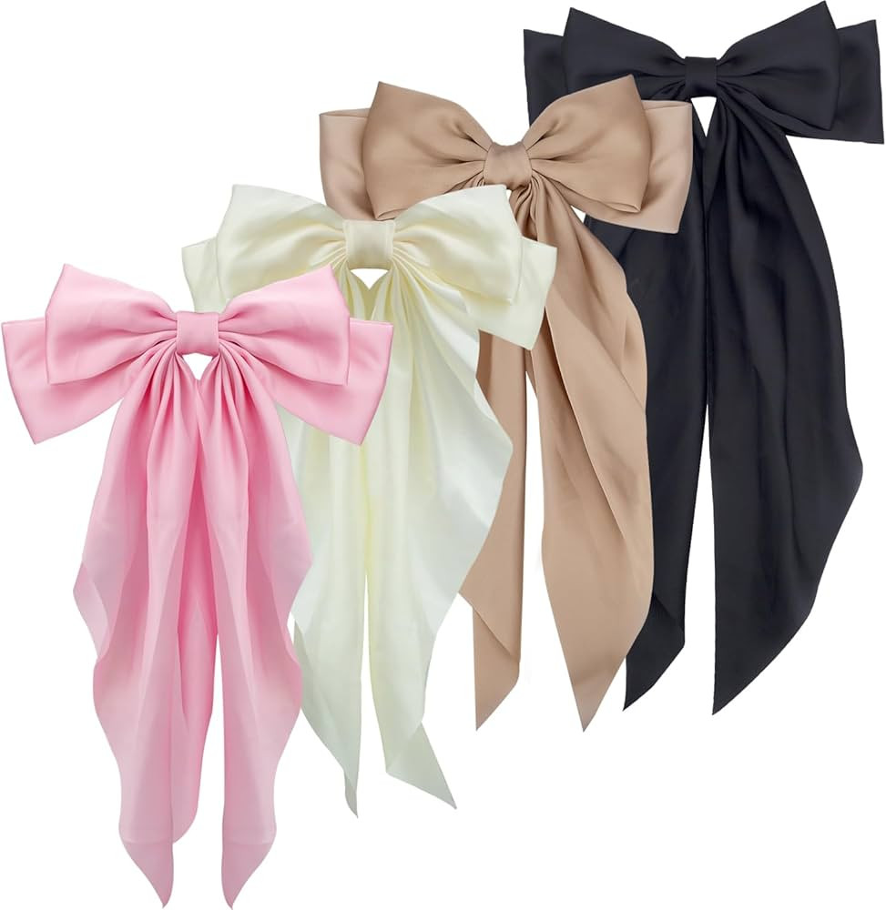 4 PCS Hair Bows Cute Hair Clips for Women Girls Tassel Ribbon Bowknot Hair Clips Solid Colors Hai... | Amazon (US)