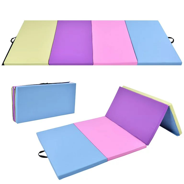 Costway 4 Ft. x 8 Ft. x 2 In. Gymnastics Mat Folding PU Panel Exercise Multi-Colors 2016 New | Walmart (US)