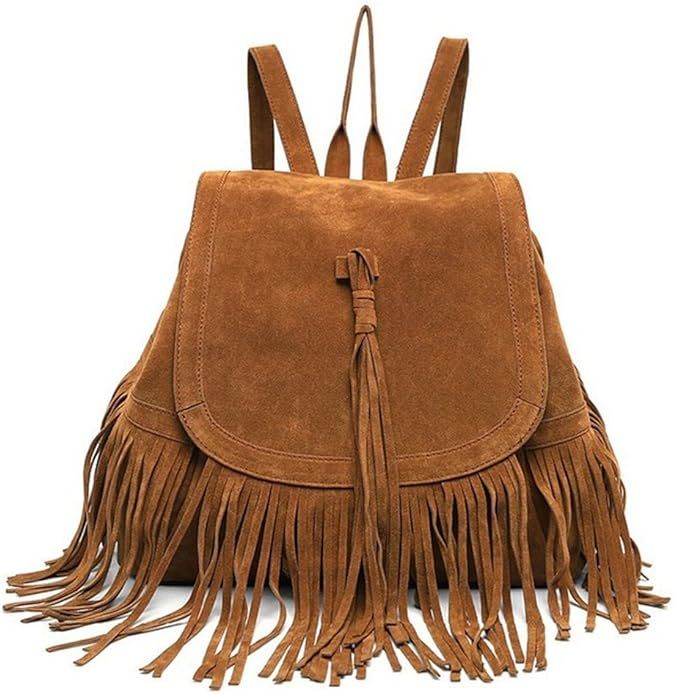 Women Backpack Purse Suede Fringed Tassel Shoulder Bag Fashion PU Leather Travel Bag Daypacks Pur... | Amazon (US)
