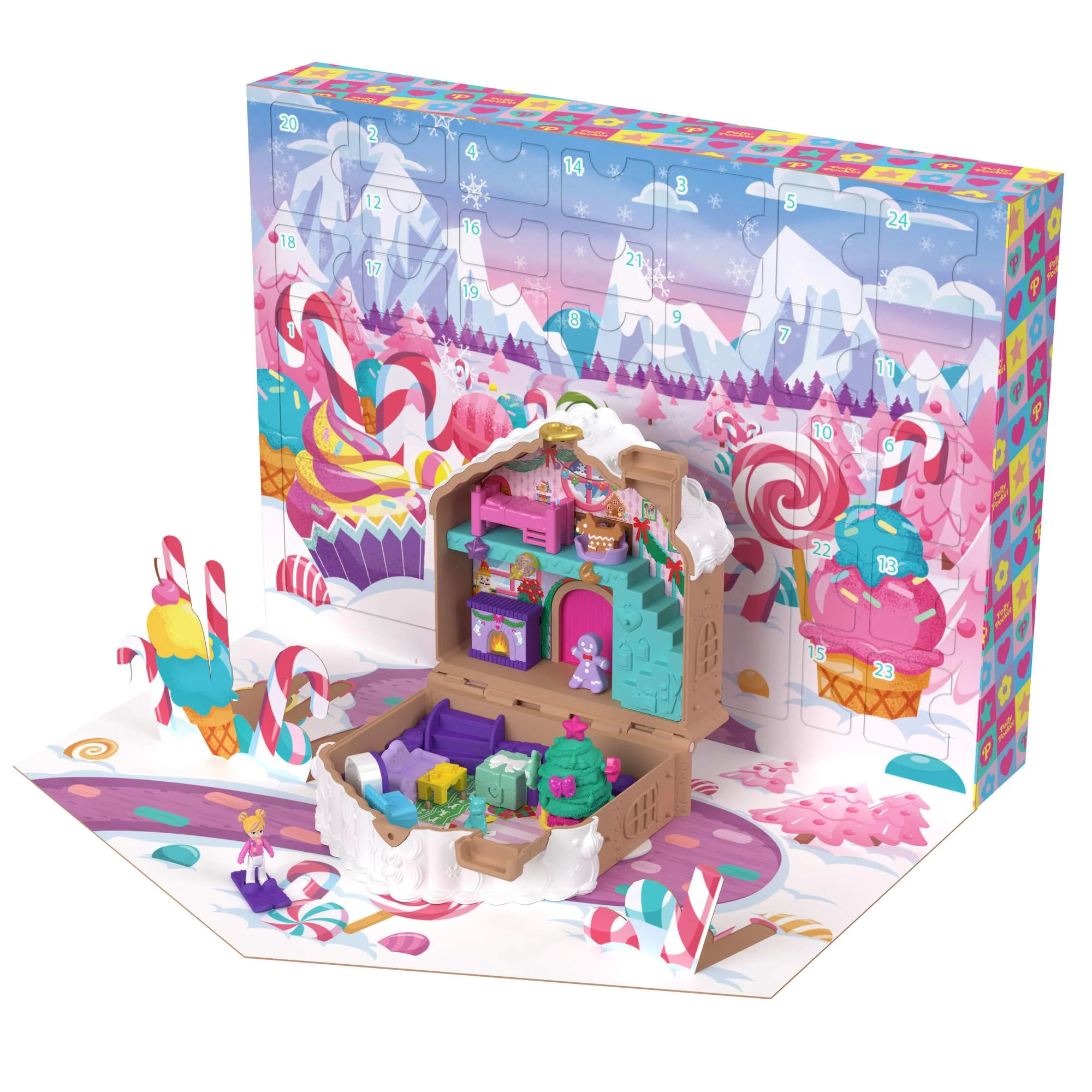 Polly Pocket Doll and Playset Advent Calendar, DIY Gingerbread House with Dollhouse Furniture, an... | Walmart (US)