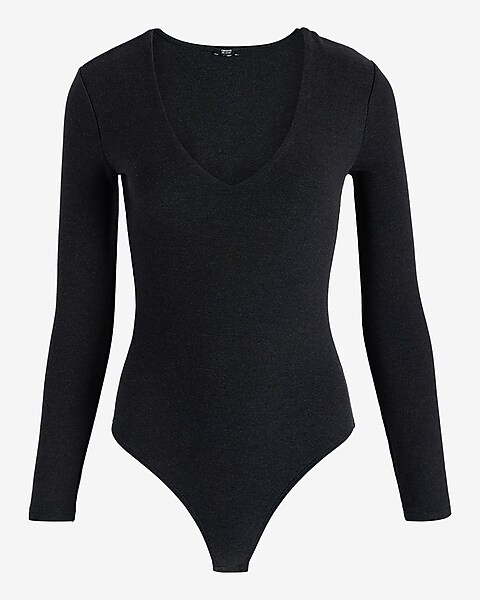 Body Contour Cozy V-neck Long Sleeve Bodysuit | Express