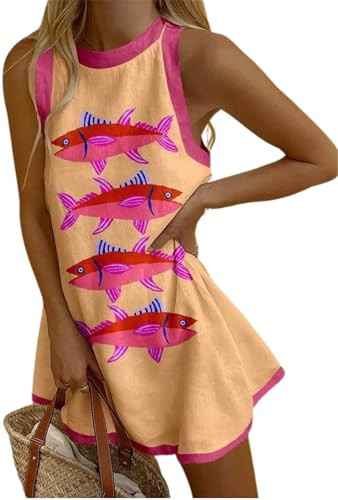Thopavenoir Women’s Sleeveless Tank Dress Y2k Lobster Graphic Halter Neck Mini Dresses Casual Linen Sundresses Beachwear (Rose Red, S) | Amazon (US)