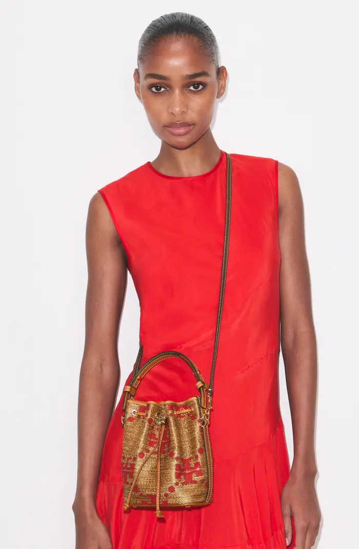 Mini T Monogram Straw Bucket Bag | Nordstrom