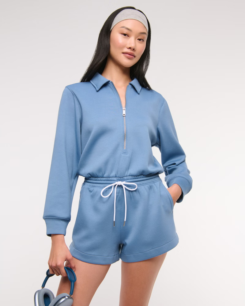 Women's YPB neoKNIT Long-Sleeve Half-Zip Romper | Women's Clearance | Abercrombie.com | Abercrombie & Fitch (US)