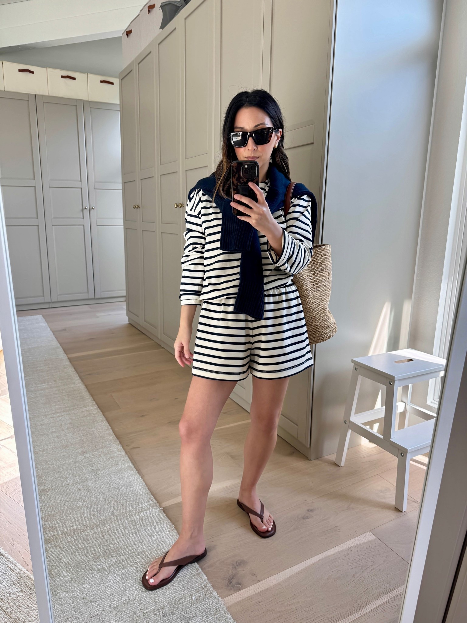 Spring Tops to Rotate: Stripe Tees. Be picky! The wrong stripe tees can cheapen your outfits. 

Tuckernuck stripe tee xs -  runs roomy
Tuckernuck shorts small
Everlane flip flops 5
J.crew bucket bag
Everlane cotton sweater xs
Celine sunglasses 
Dorsey James necklace 15”
Quince earrings  

Spring outfits 2026, spring style, petite style 



#LTKSeasonal #LTKPetite #LTKootd