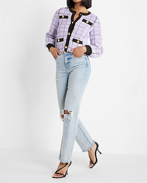 Plaid Novelty Button Sweater Jacket | Express