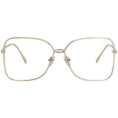SOJOS Classic Trendy Square Oversized Blue Light Computer Glasses Large Clear Lens Eyewear Frame SJ1082, Gold/Clear | Amazon (US)