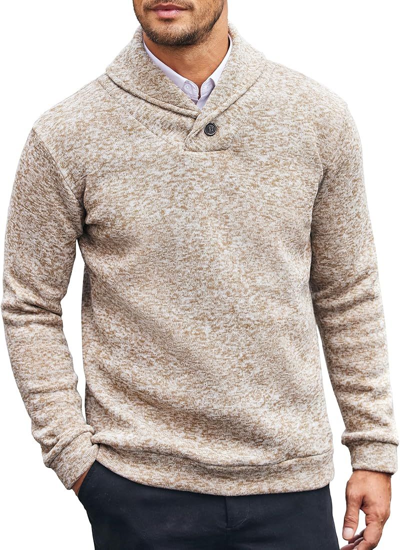 COOFANDY Men Dress Shawl Collar Pullover Sweatshirt Fashion Slim Fit Knit Sweater | Amazon (US)
