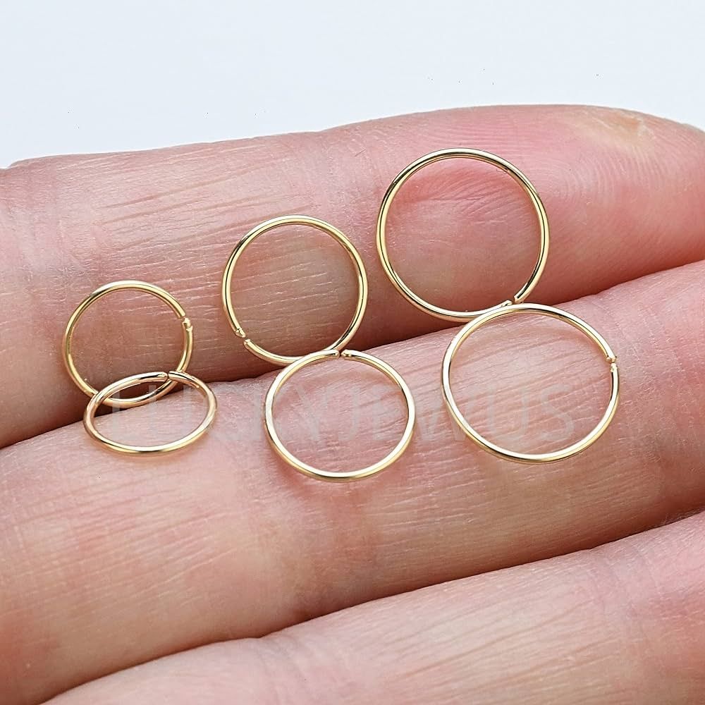 3 Pairs 14k Gold Plated Sterling Silver Small Hoop Earrings Set for Women Cartilage Nose Septum Heli | Amazon (US)