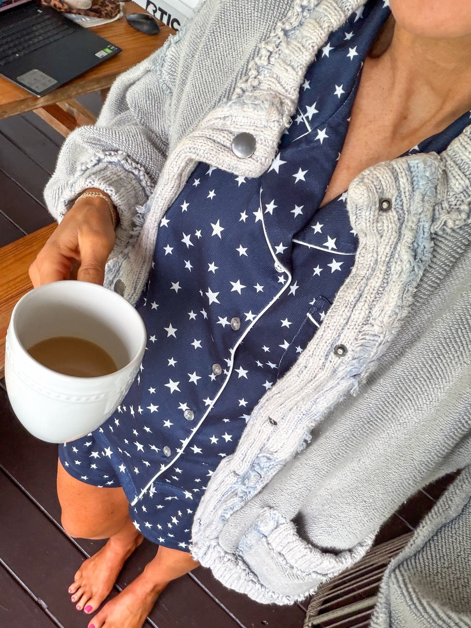 last Saturday loungewear! wearing small in my @Splendid star pajamas and XS in @freepeople cardigan •

#LTKmomlife #LTKSeasonal #LTKootd