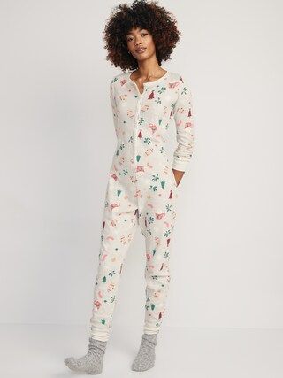 Matching Printed Thermal-Knit One-Piece Pajamas for Women | Old Navy (CA)