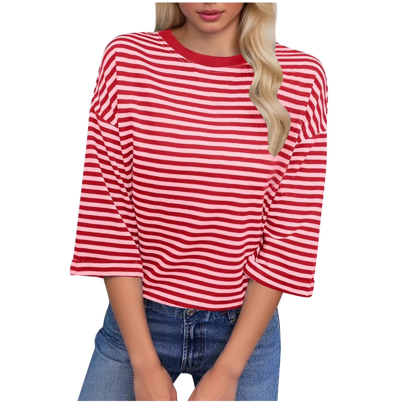 YUGYXL Striped Tshirt Women Bow Tie Back Striped Half Sleeve T Shirts Oversized Crewneck Tee for ... | Walmart (US)