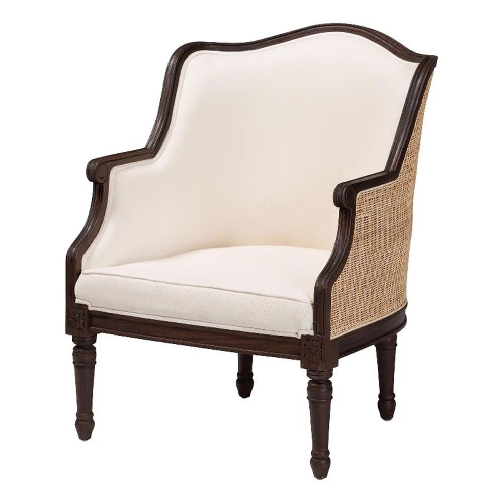 bali & pari Ornella Beige Fabric and Dark Brown Finished Wood Accent Chair | Amazon (US)