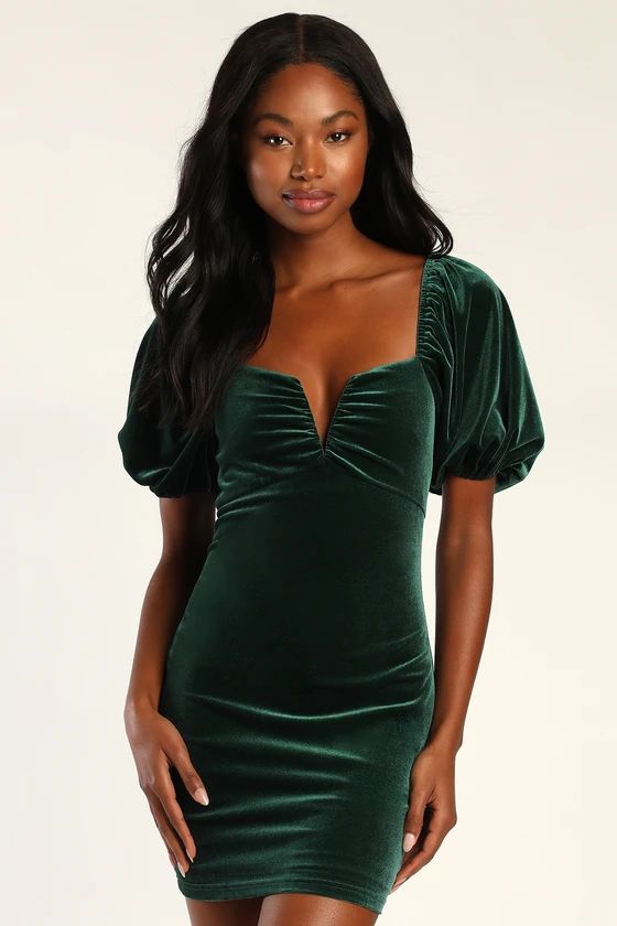 Move Maker Emerald Green Velvet Puff Sleeve Bodycon Mini Dress | Lulus (US)