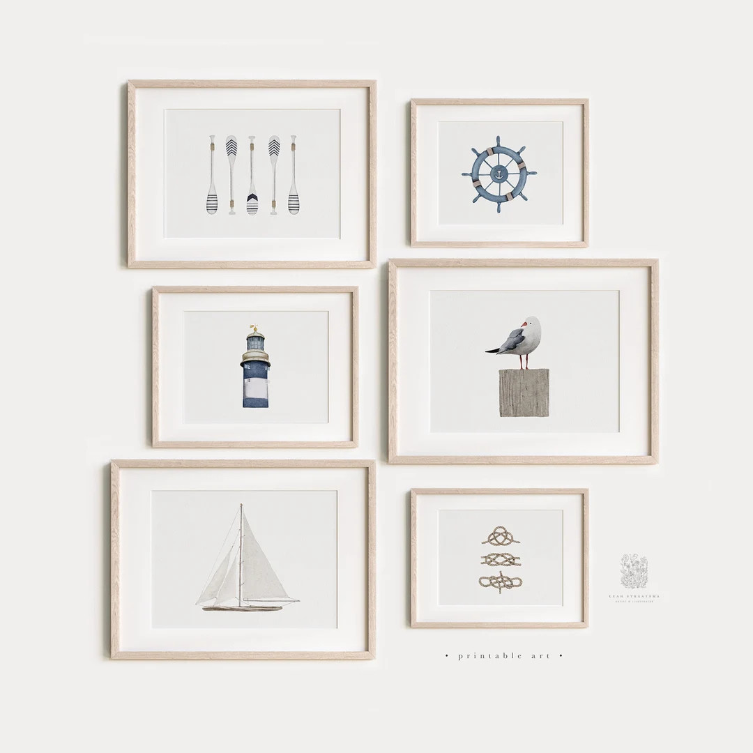 Horizontal Blue and White Coastal Wall Art: Set of 6 Kids Gallery Wall Prints - Etsy | Etsy (US)