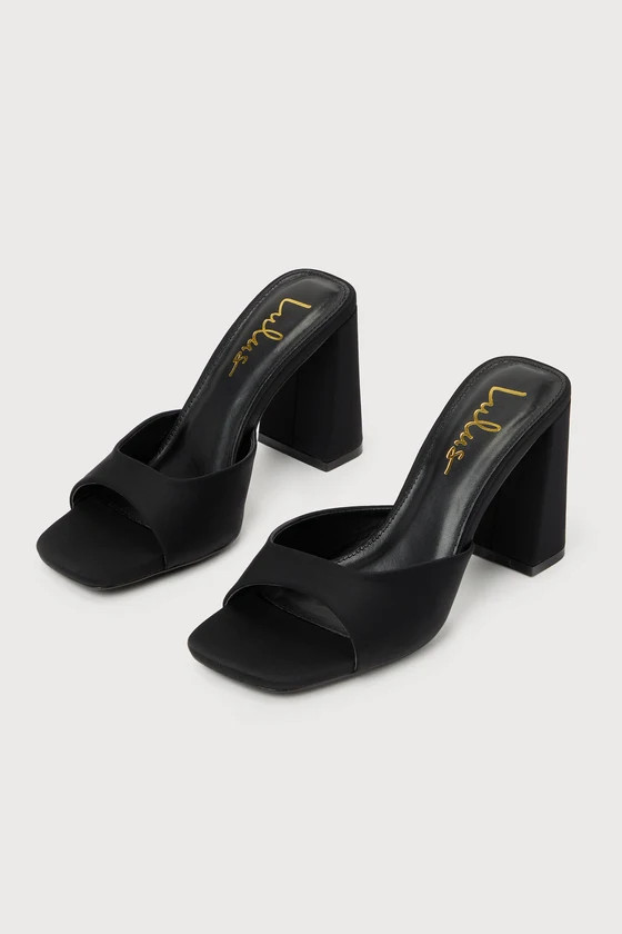 Preslie Black Satin High Heel Slide Sandals | Lulus