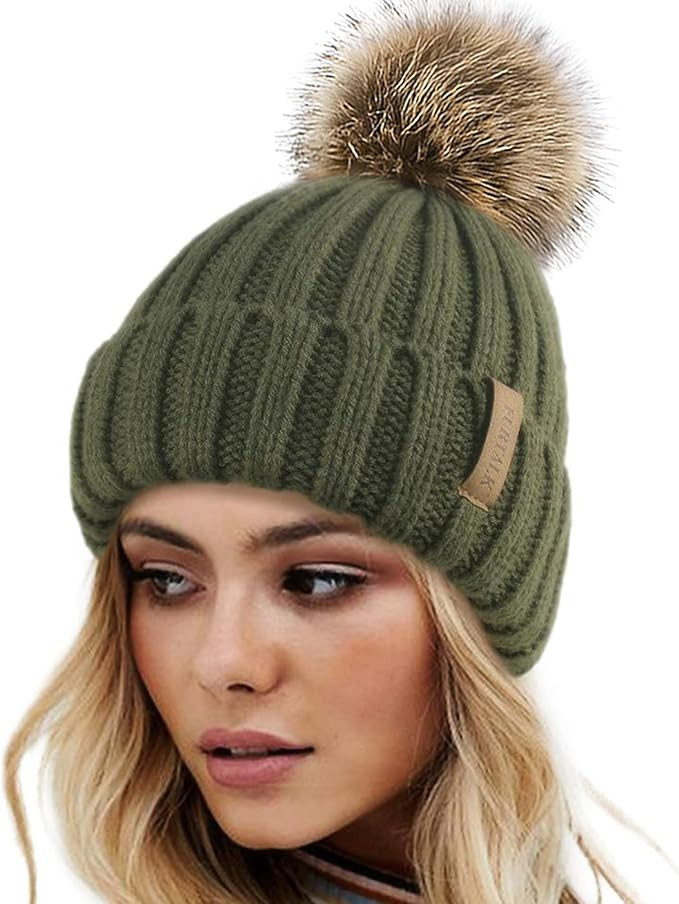 FURTALK Womens Winter Knitted Beanie Hat with Faux Fur Pom Warm Knit Skull Cap Beanie for Women | Amazon (US)