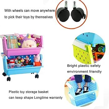 Kids' Toys Chest Large Baskets Storage Bins Organizer with Wheels Can Move Everywhere Natural/Pri... | Amazon (US)