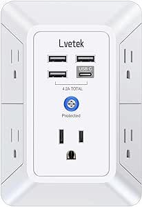 5-Outlet Surge Protector Wall Charger with 4 USB Ports - 1680J Multi Plug for Home, Office, Trave... | Amazon (US)