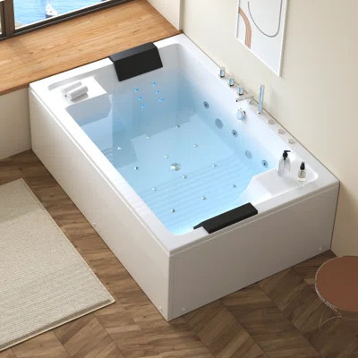 71" X 47" 2-person Jetted Bathtub, Acrylic Soaking Tub, 30 Jets With Thermostatic Control, Chromotherapy Lighting, White | Wayfair North America