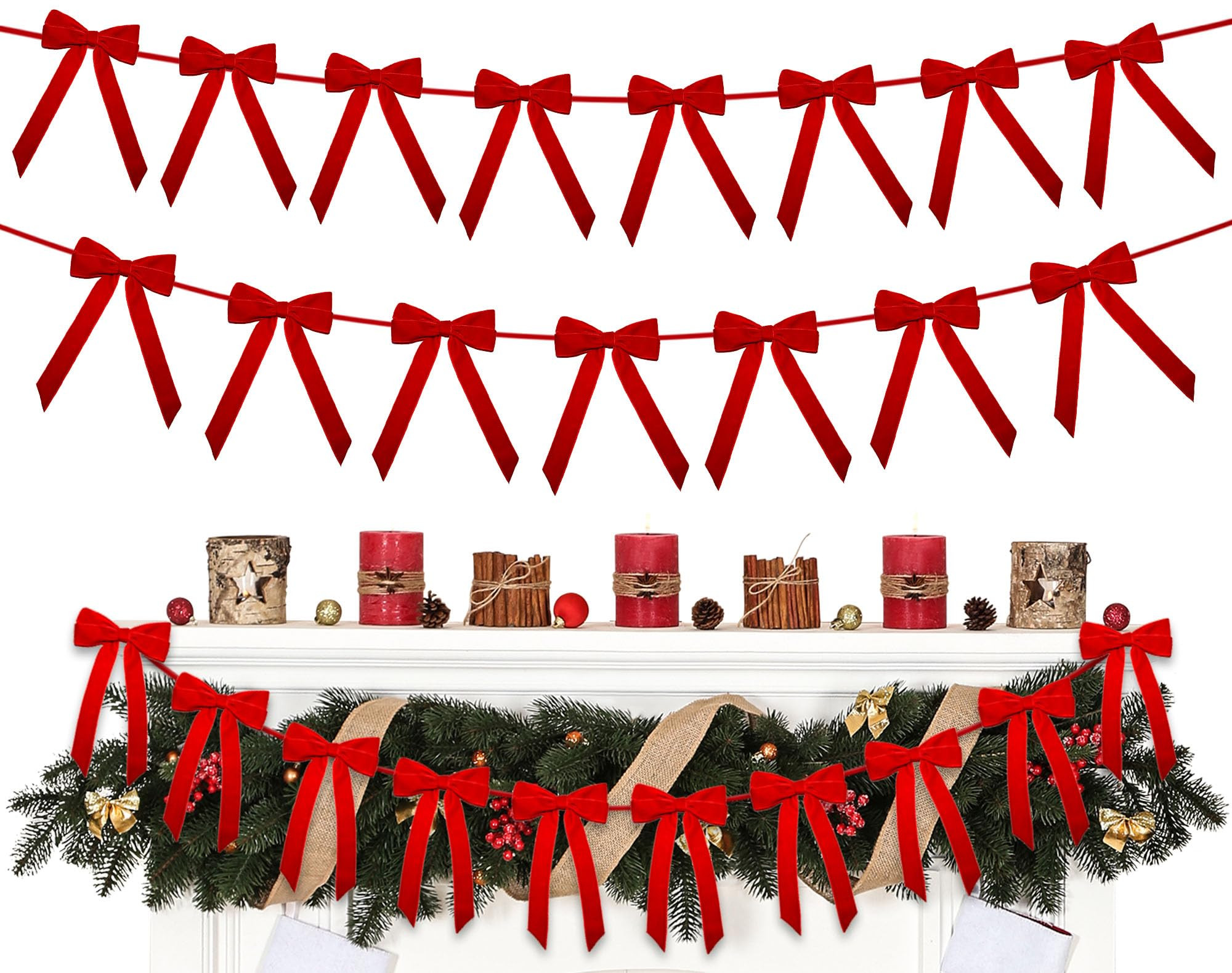 Christmas Velvet Bows Garland, 10ft Pre-Strung Christmas Garland Banner with 15 Bows, Indoor Vint... | Amazon (US)