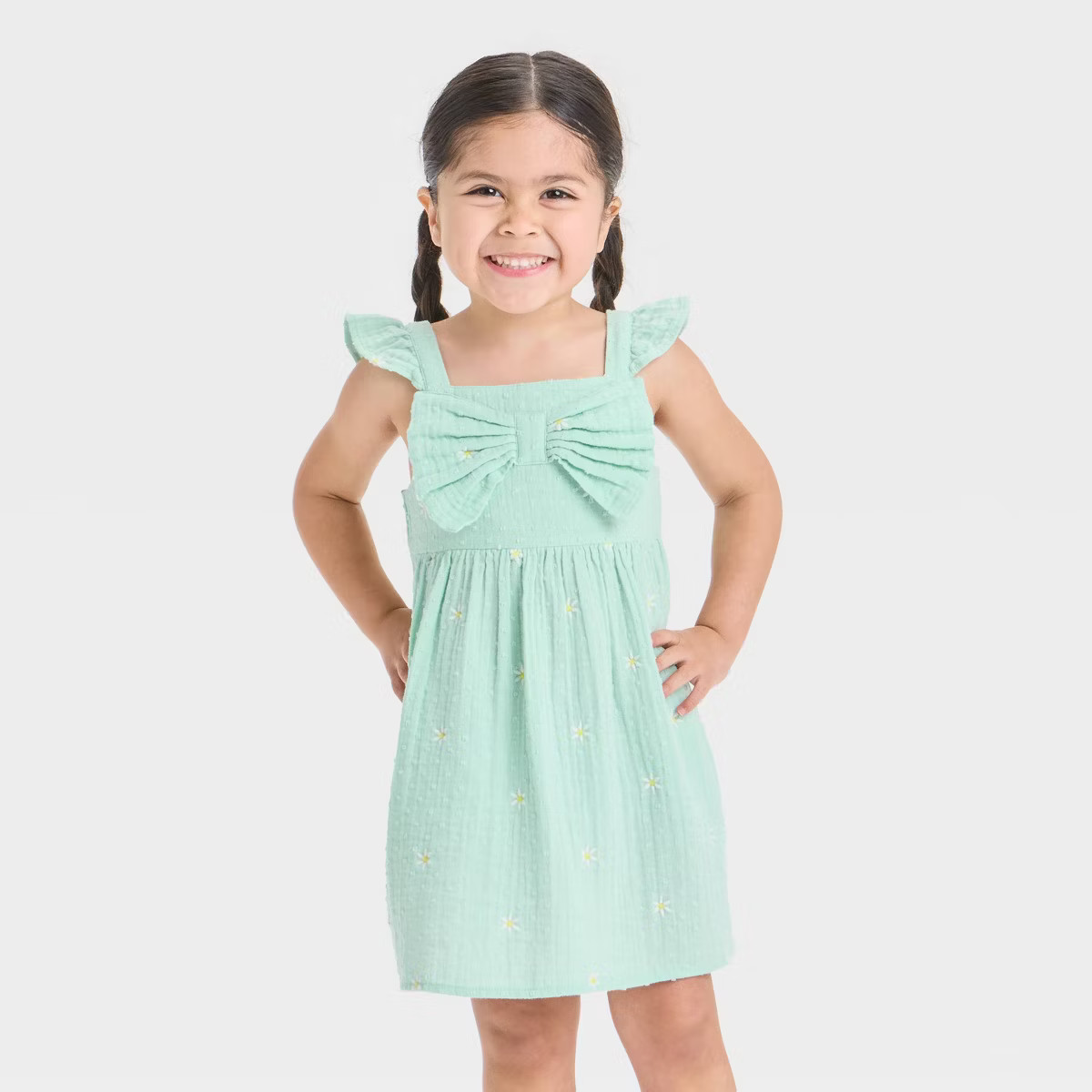 Toddler Girls' Floral Woven Dress - Cat & Jack™ Light Green | Target