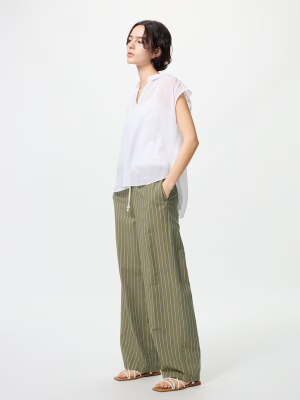 Linen Blend Easy Trousers (Stripe, Longer) | UNIQLO (UK)