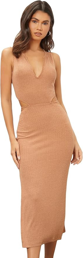 Floerns Women's Cut Out Waist Scoop Neck Sleeveless Rib Knit Slit Hem Long Dress | Amazon (US)
