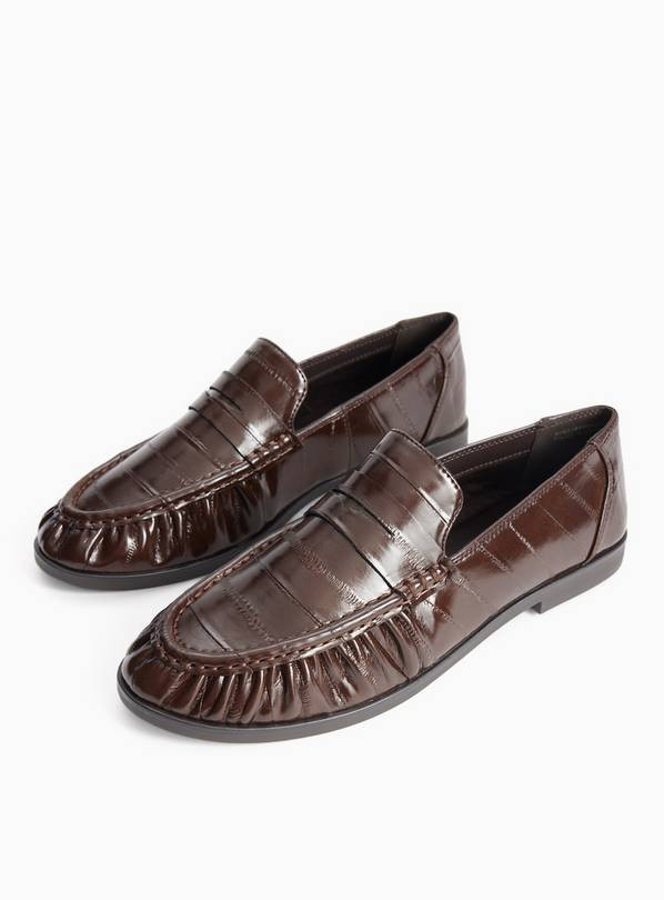 Buy Brown Faux Leather Eel Detail Penny Loafers 4 | Shoes | Tu | Tu Clothing