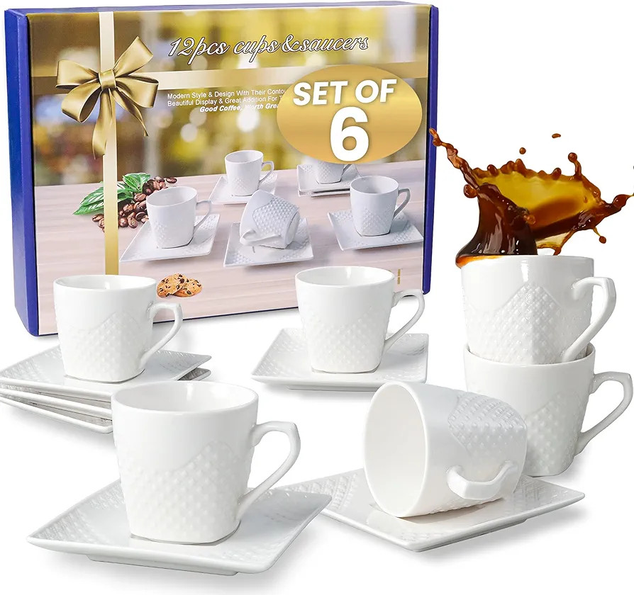 Italian Espresso Cups With Saucer - 3.5oz Ceramic Espresso Cups Set of 6; Turkish Coffee Cup Set;... | Amazon (US)