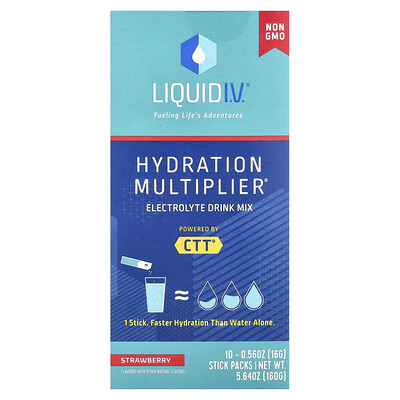 Liquid I.V., Hydration Multiplier®, Electrolyte Drink Mix, Strawberry, 10 Stick Packs, 0.56 oz (16 g) Each | iHerb