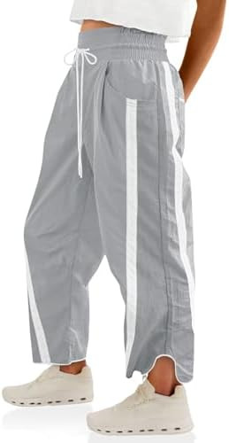 Fisoew Women's Baggy Wide Leg Pants Casual Drawstring Elastic Waisted Contrast Color Workout Y2K ... | Amazon (US)