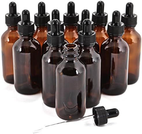 12, Amber, 2 oz Glass Bottles, with Glass Eye Droppers | Amazon (US)