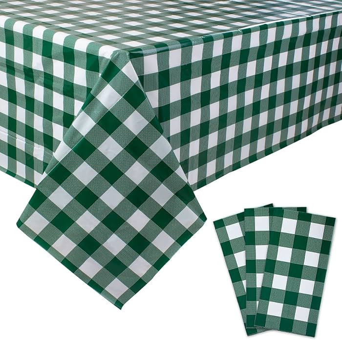 Kesfey 3 Packs Green and White Checkered Tablecloths 54 x 108 Inches Disposable Plastic Gingham T... | Amazon (US)