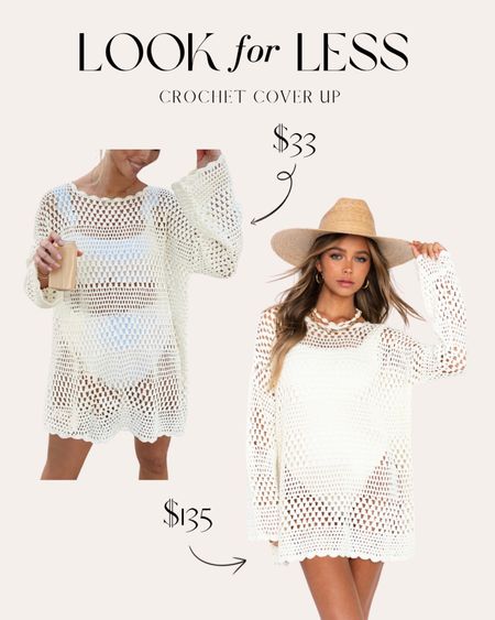 Look for less: Crochet cover up dress. $135 vs $33! The reviews for the look for less look promising! Both come in a wide variety of colors. Shop them here!

#LTKFind #LTKswim #LTKunder50