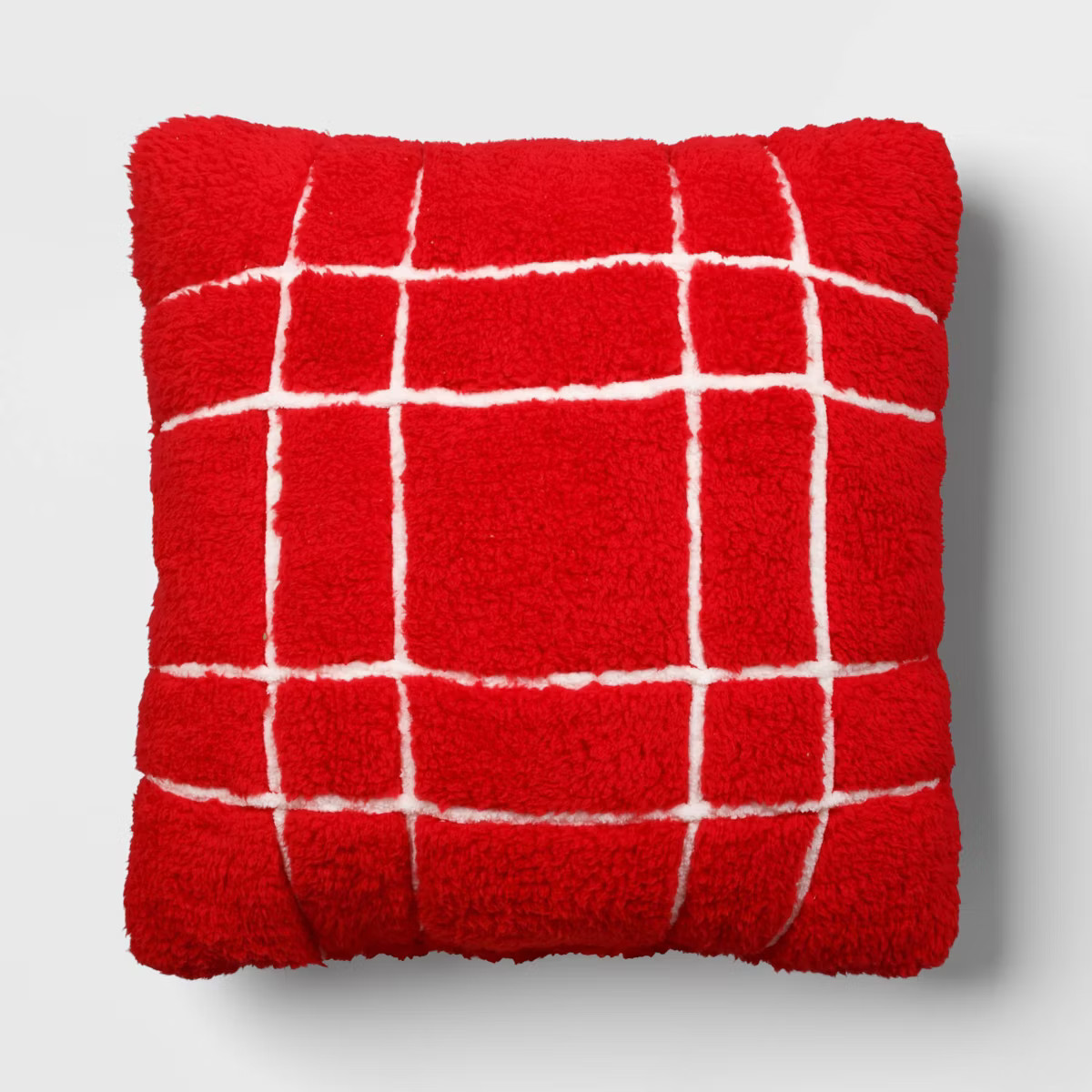 Faux Shearling Plaid Christmas Square Throw Red/White - Wondershop™ | Target