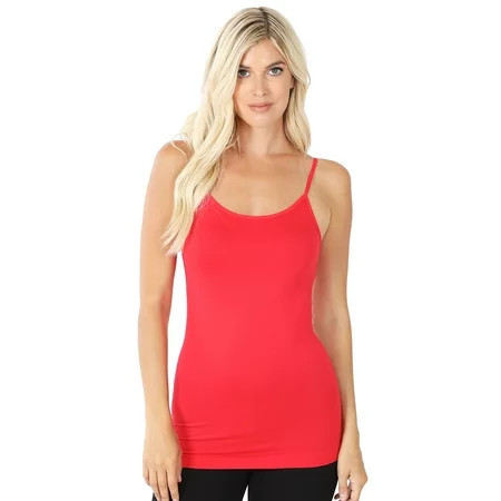 Women Basic Seamless Slim Fit Longline Undershirt Spaghetti Camisole Tank Top with Adjustable Straps (Ruby SM) | Walmart (US)