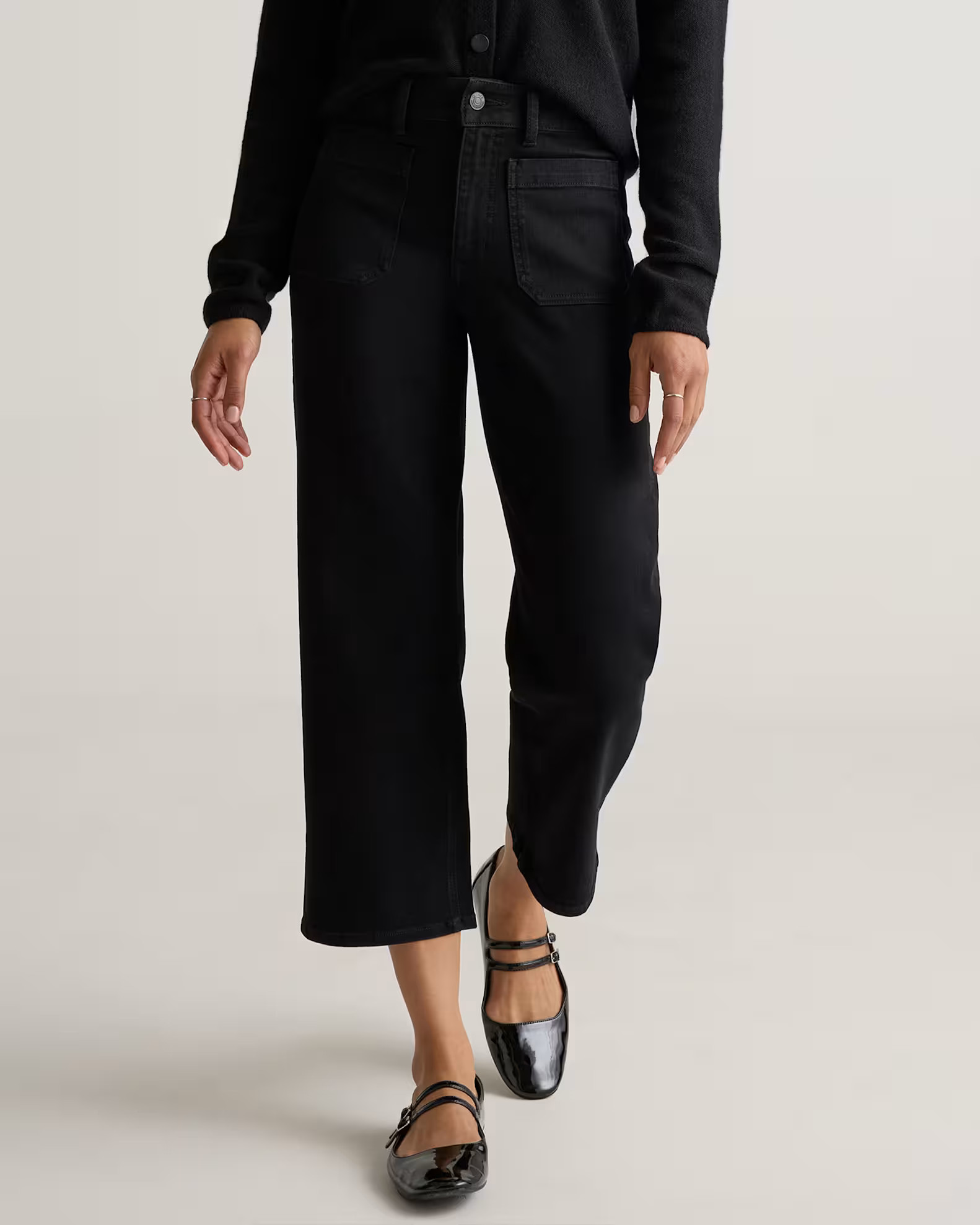 Bella Stretch Patch Pocket Wide Leg Jeans in Black | Quince