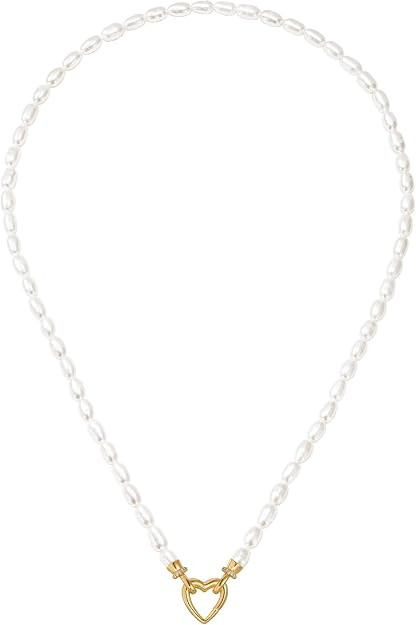 OSIANA Freshwater Pearl Beaded Necklace for Women | Hypoallergenic 14K Gold Plated, oval freshwat... | Amazon (US)