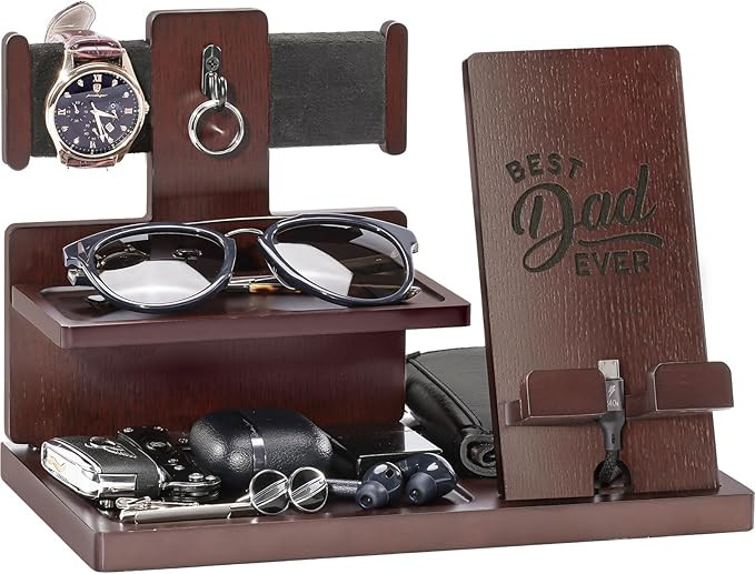 ProCase Gifts for Dad, Wood Phone Docking Station for Men, Dad Gifts From Daughter Son, Mens Nigh... | Amazon (US)