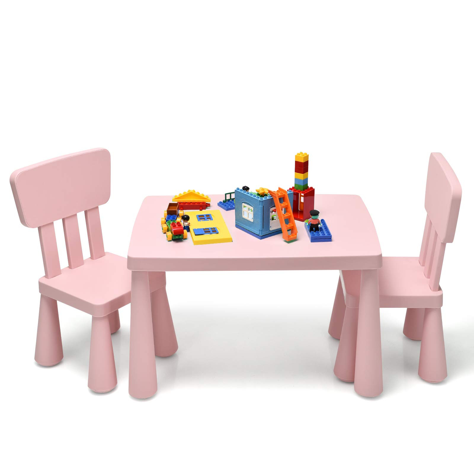 Costzon Kids Table and Chairs, 3 Piece Plastic Easy Clean Children Activity Desk for Reading, Dra... | Amazon (US)