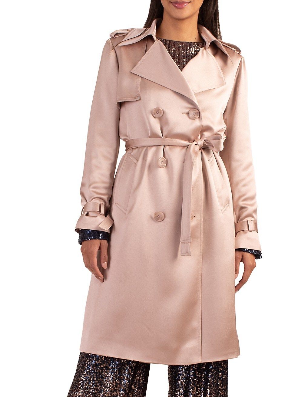 South Belted Satin Double-Breasted Trench Coat | Saks Fifth Avenue