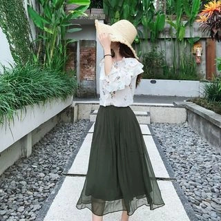 Plain Midi A-Line Chiffon Skirt | YesStyle Global