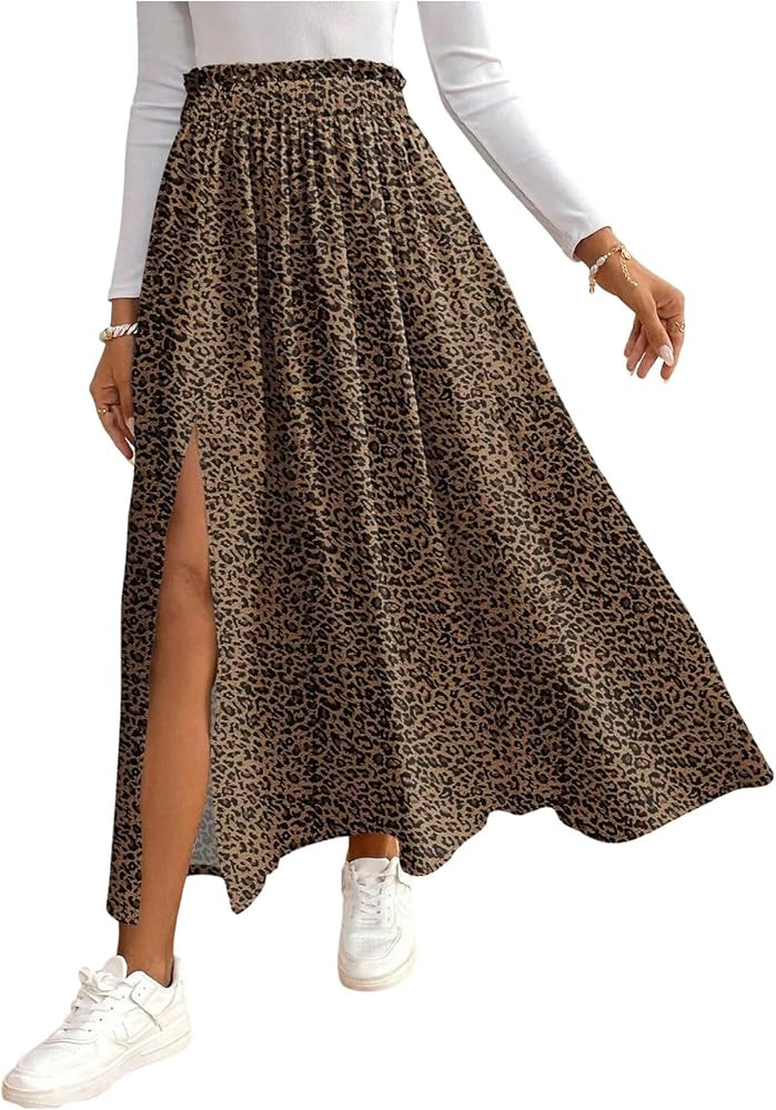 SOLY HUX Women's Floral Skirts High Waisted Split Swing Flowy Boho Vacation Long Skirt | Amazon (US)