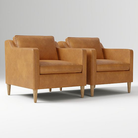 Hamilton Leather Chair, Charme Leather, Burnt Sienna, Set of 2 | West Elm (US)