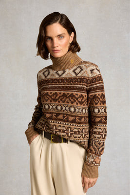 Vostock Roll Neck Knit (Camel Fairisle) | Holland Cooper
