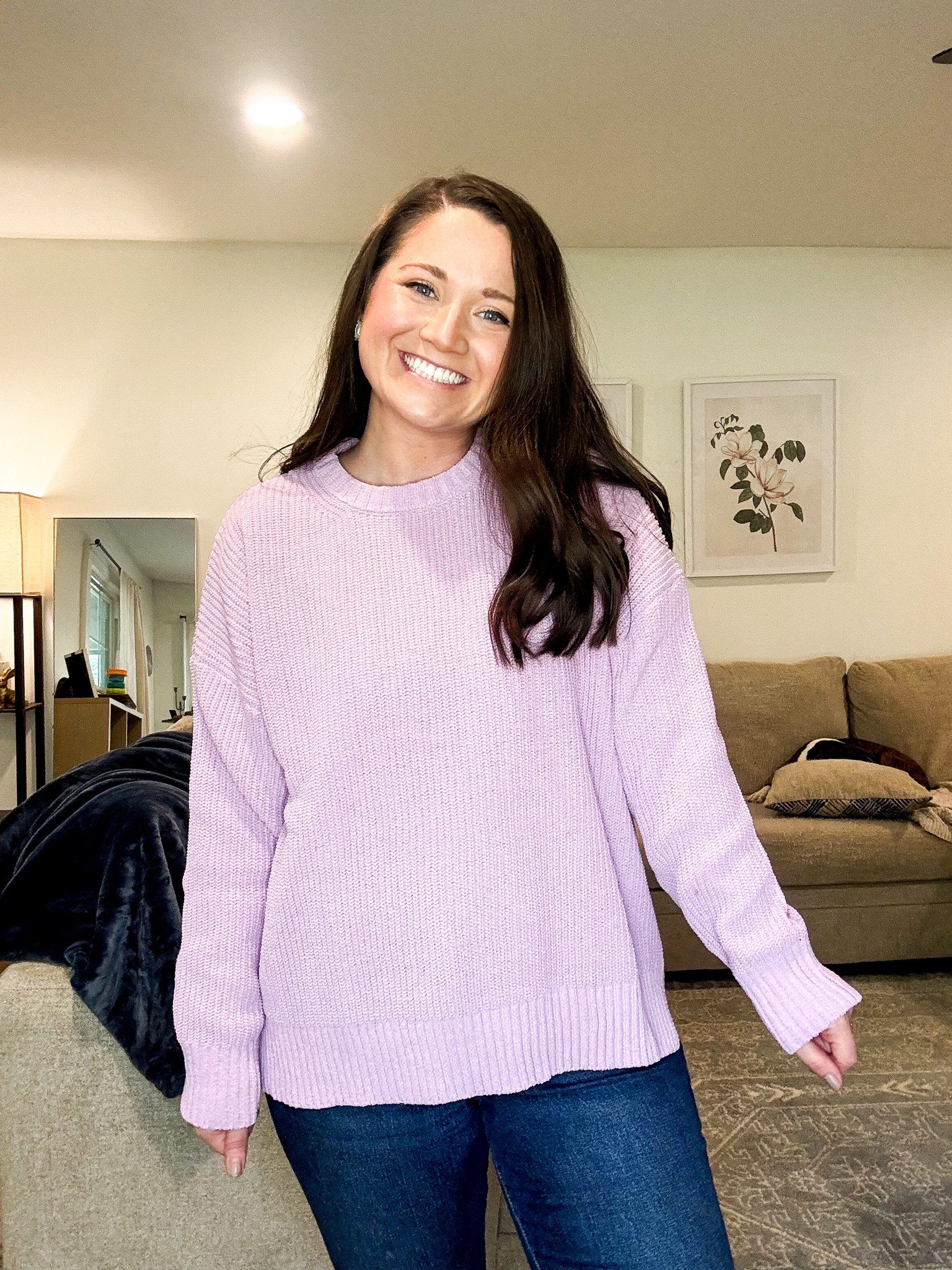 Lavender sweater. Purple sweater.  Fall outfit. Fall style. Winter outfit 