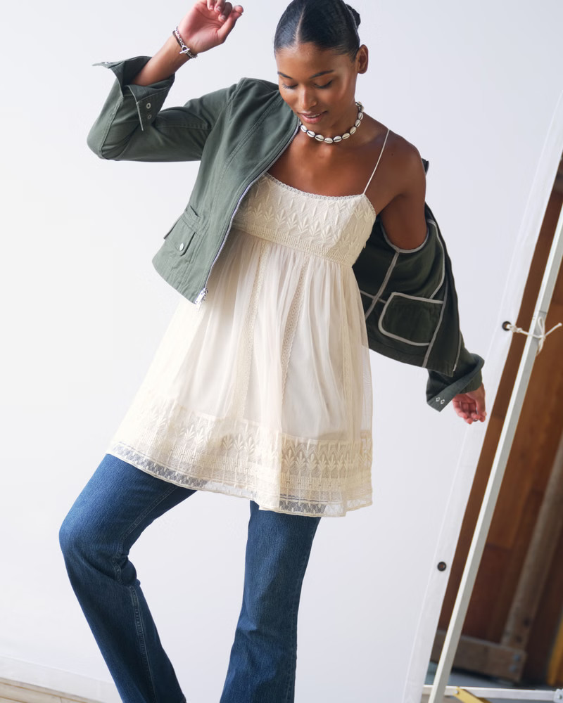 Women's Embroidered Babydoll Mini Dress | Women's | Abercrombie.com | Abercrombie & Fitch (US)